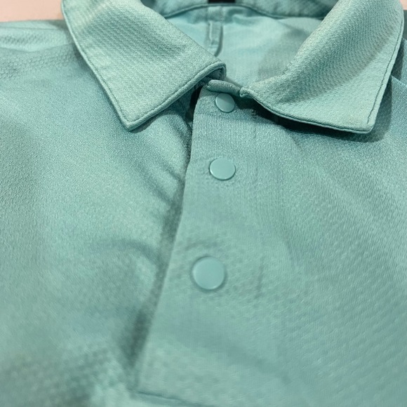 LULULEMON Polo Mens Size Large Golf Shirt Aqua Short Sleeve Performance Snap - Picture 9 of 13